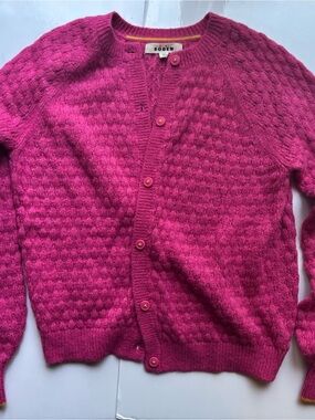 Boden hot pink wool blend button cardigan orange detailing Barbie doll core